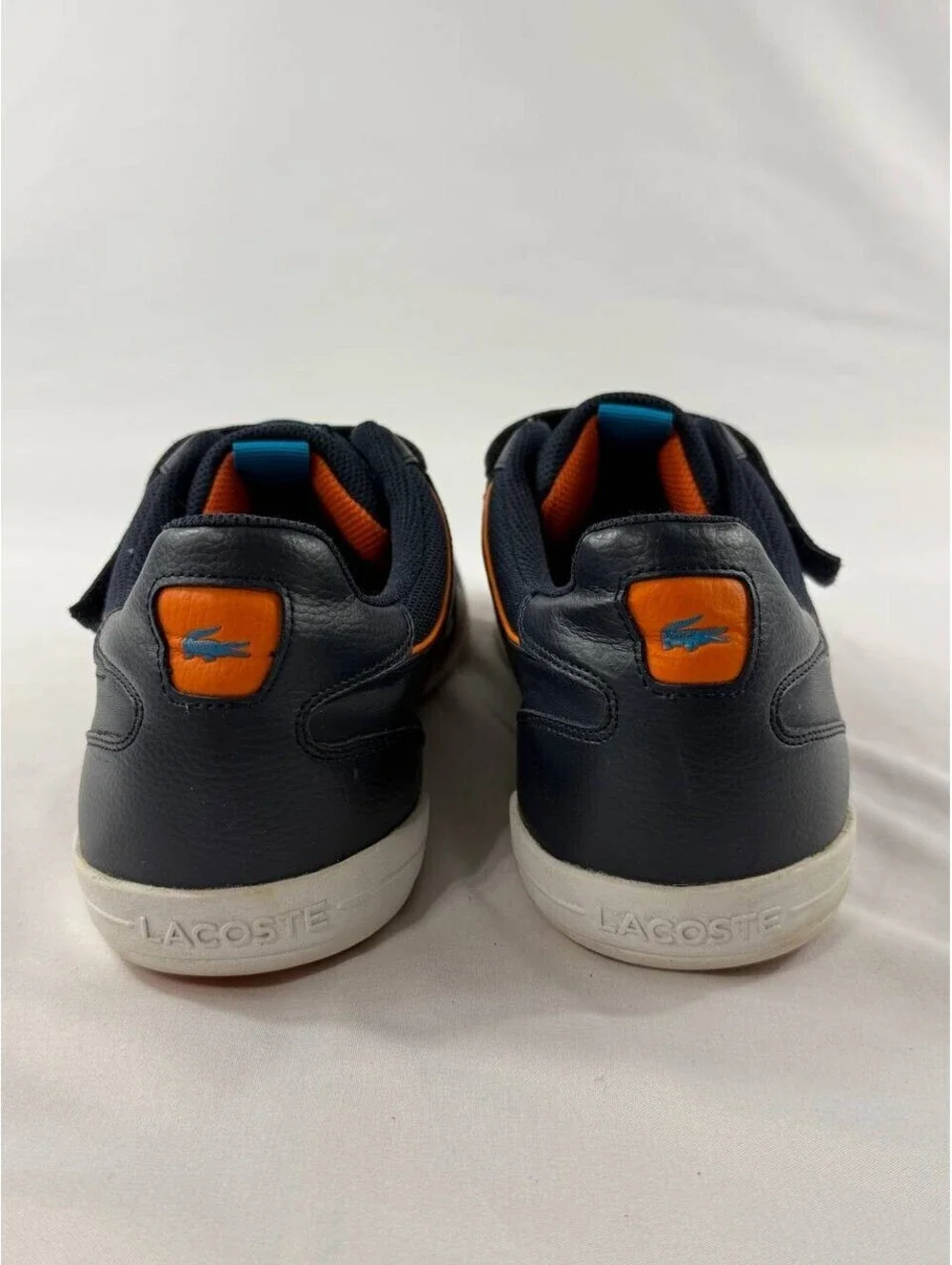 Lacoste Sport Sneakers Mens 12 Blue Orange Leather Strap Casual Shoes